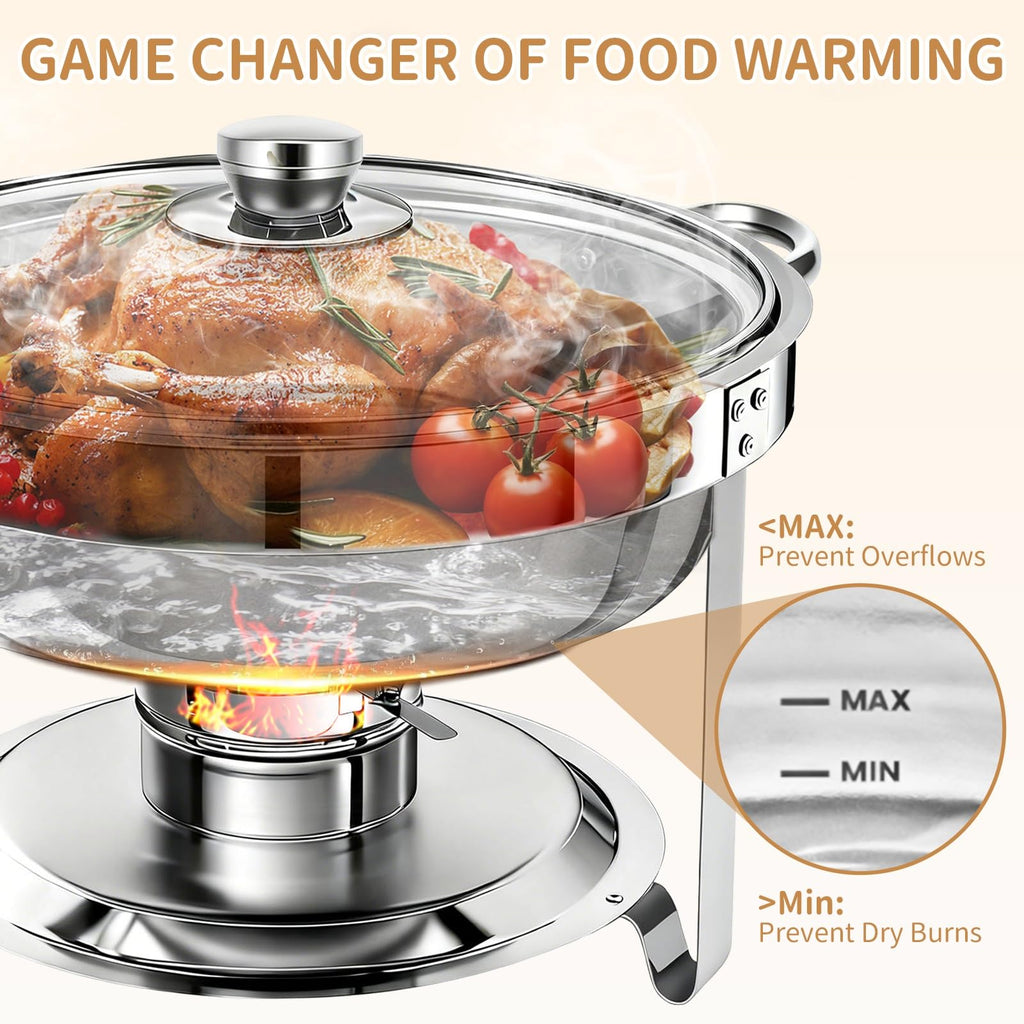 4Pack Round 7QT Stainless Steel Chafing Dishes for Buffet