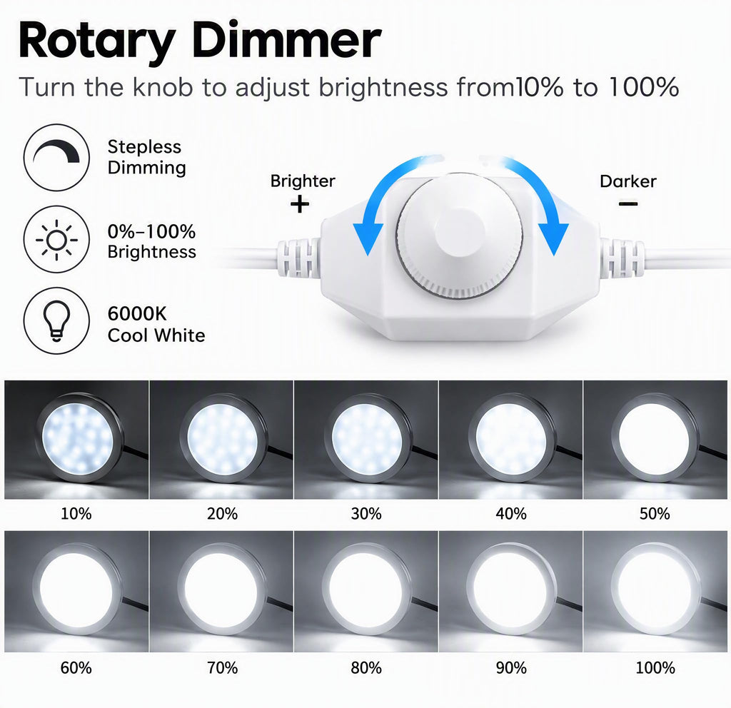 LED Puck Lights 6-Pack, Dimmable Under Cabinet Lights 6000K White