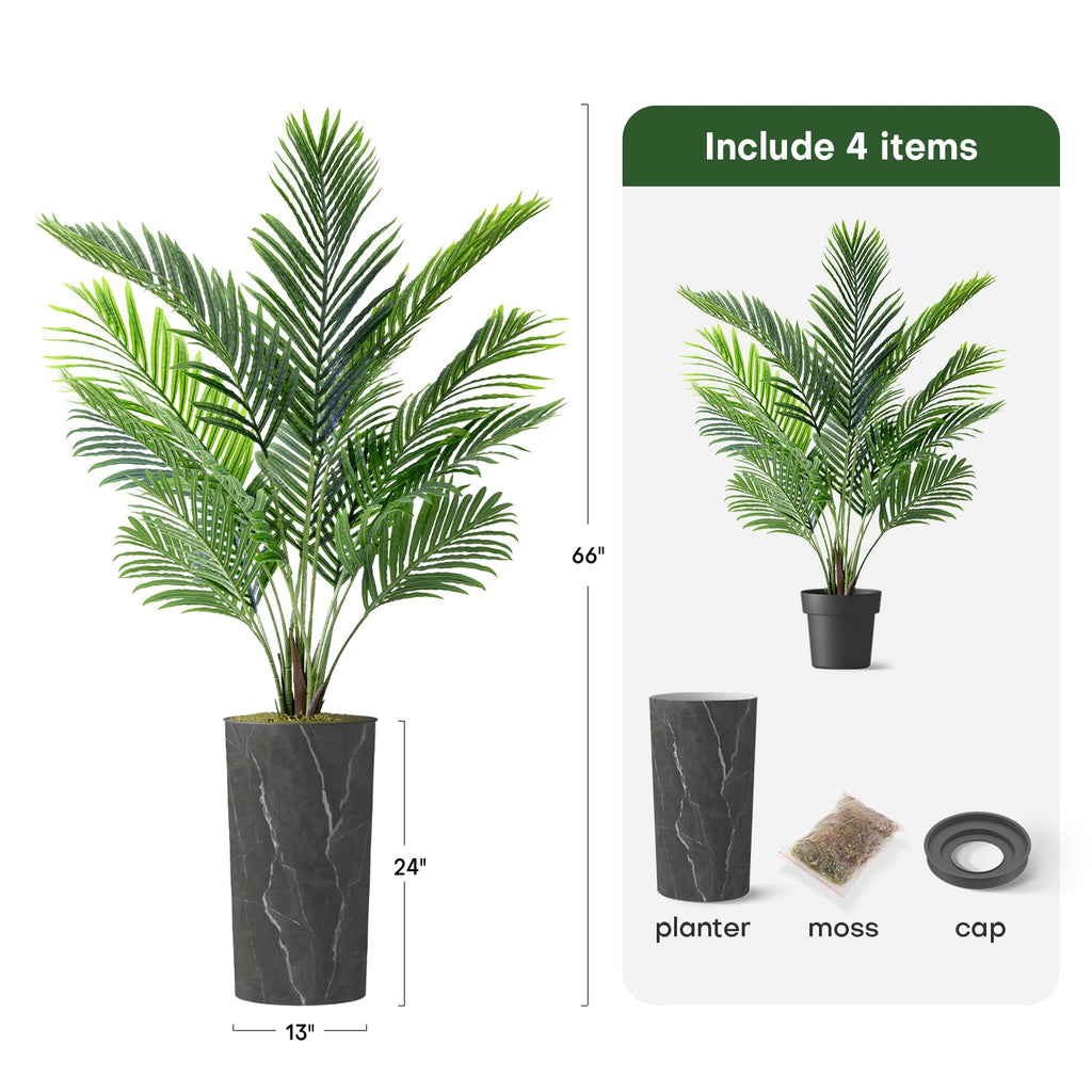 Artificial Tree in Modern Granite Effect, Fake Areca Tropical Palm Silk Tree for Indoor and Outdoor Home Decoration