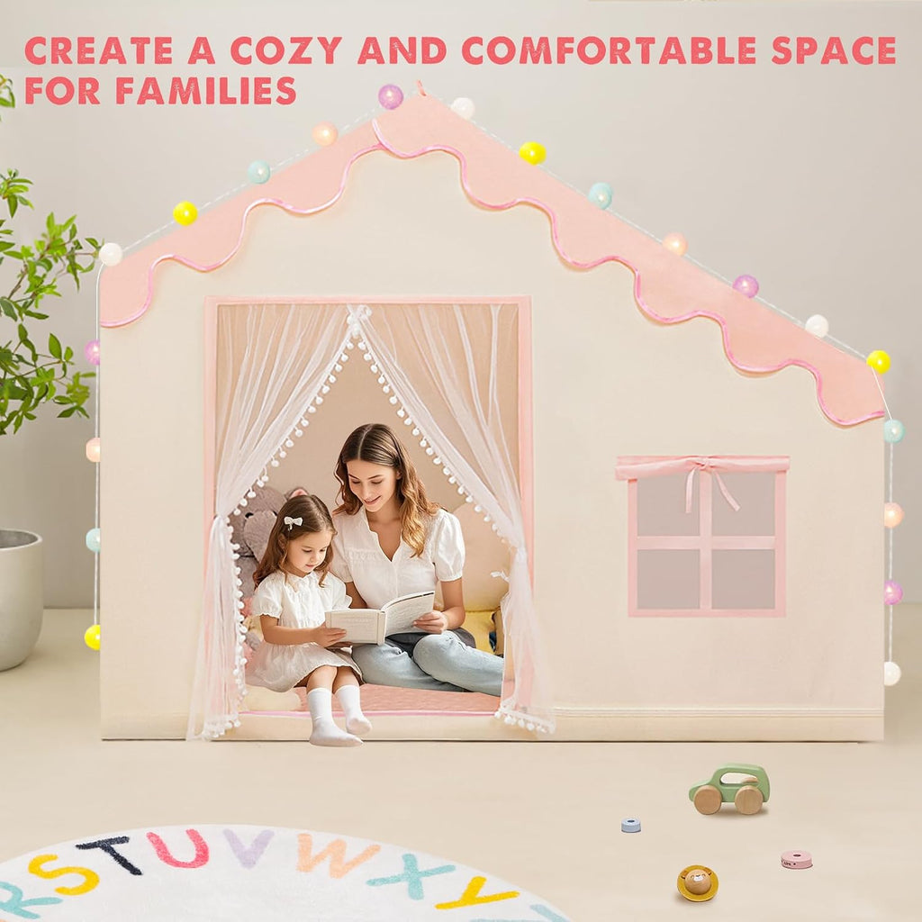 Kids Play Tent with Mat & Ball Lights for Toddlers, Pink