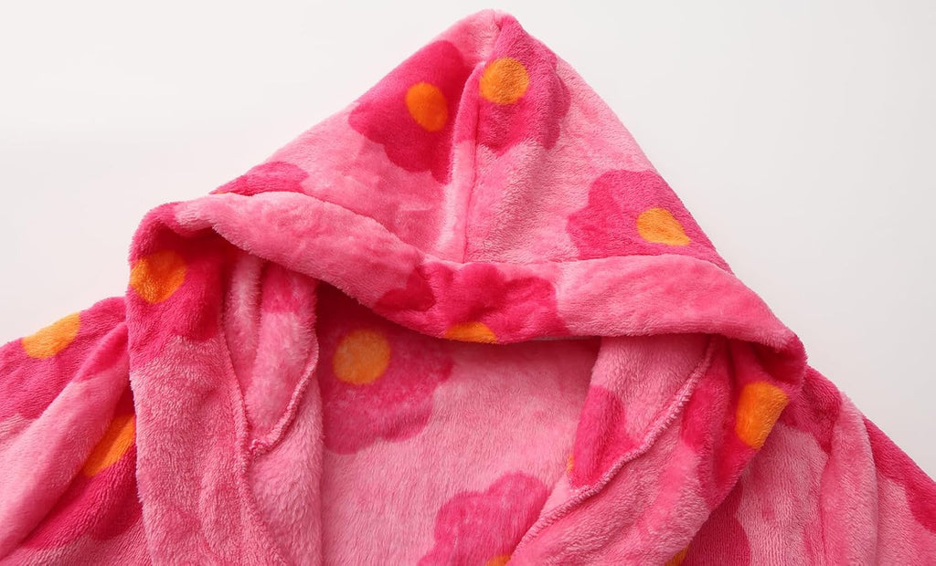 Girls Fleece Hooded Robes Soft Plush Bathrobe for Kids