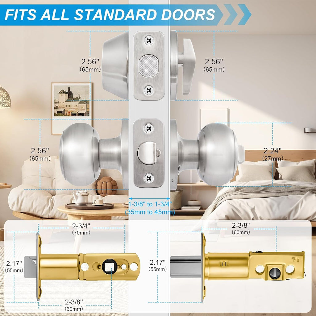 3 Pack Entry Door Lock and Single Cylinder Deadbolt Combo Set, Keyed Alike Satin Nickel Exterior Door Knobs with