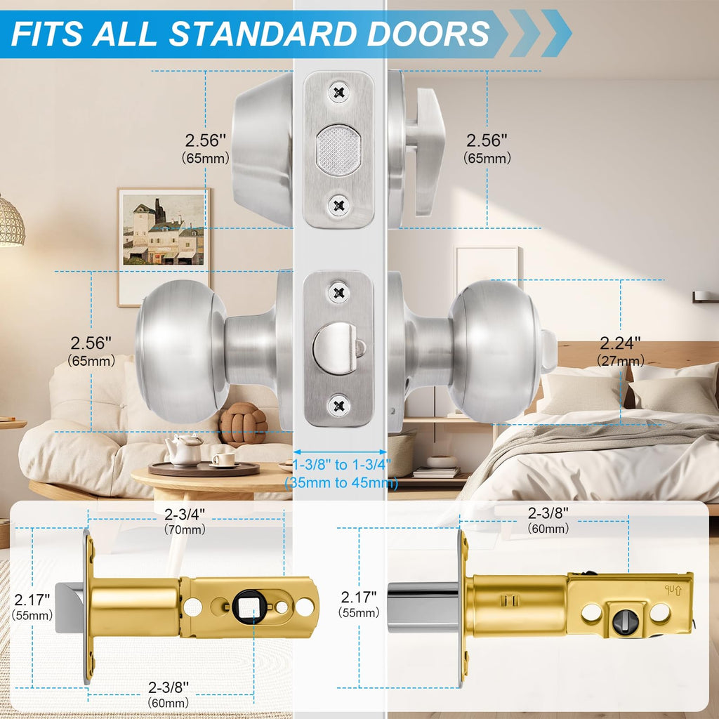 5 Pack Entry Door Lock and Single Cylinder Deadbolt Combo Set, Keyed Alike Satin Nickel Exterior Door Knobs with