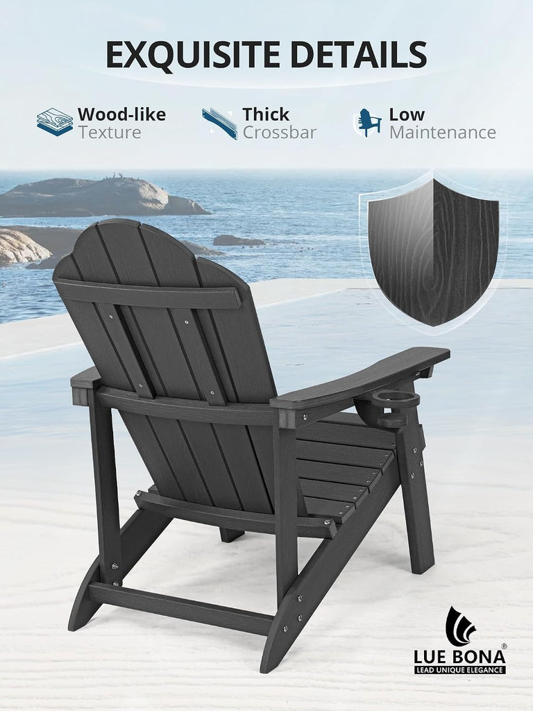 HDPE Adirondack Chairs Set of 2, Black Fire Pit Chairs | All-season weather resistant, ergonomic comfy design