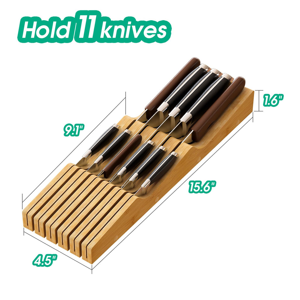 Knife Drawer Organizer (Natural, 11 Knives Organizer)