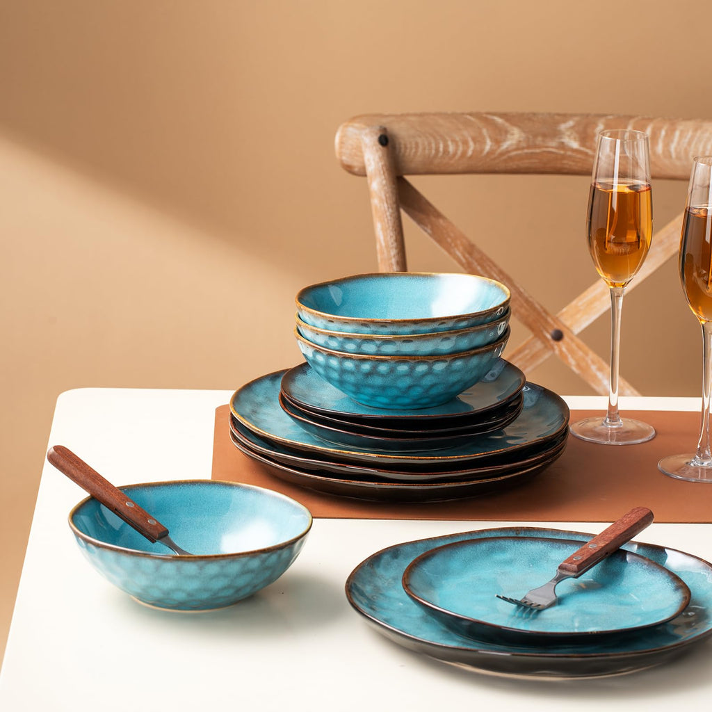 Porcelain Dinnerware Set for 4, 12-Piece Plates and Bowls Set for 4, Modern Stoneware Dinnerware Chip and Scratch