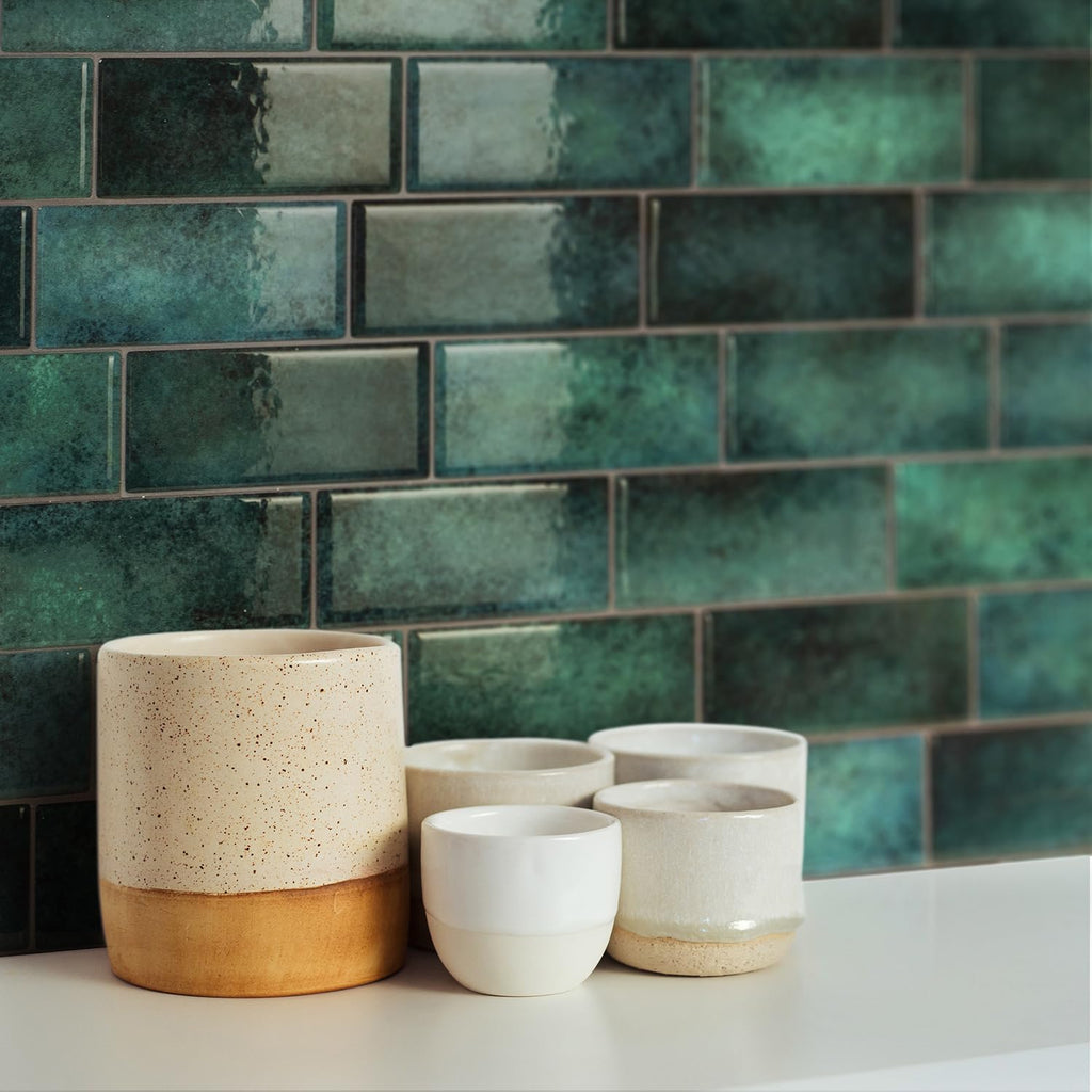 Peel and Stick backsplash, Subway Teal Green, 11.55"x8.38"