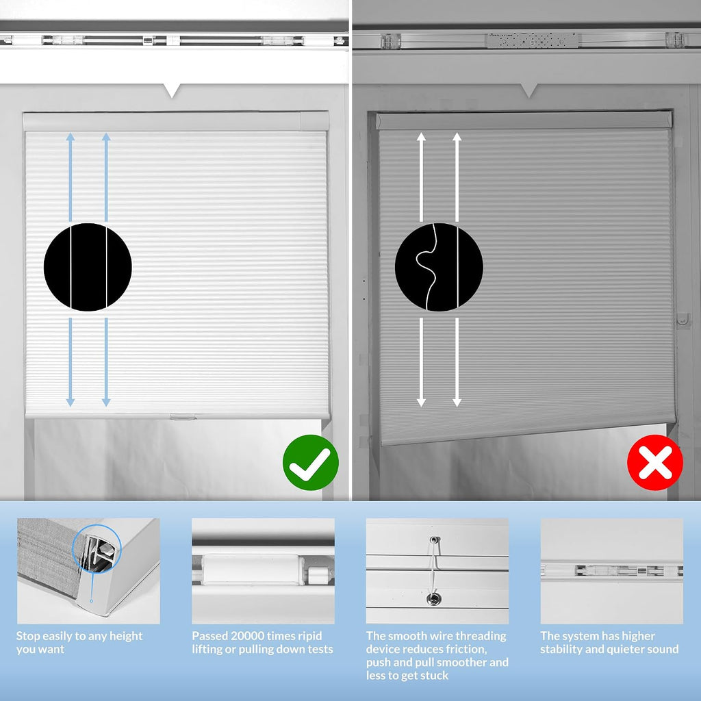 No Drill Blinds for Windows Blackout Cellular Shades Cordless No Tools Honeycomb Blinds Pull Down Easy Install, Beige