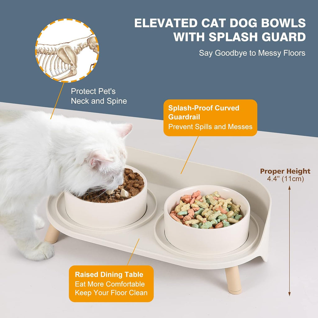 Elevated Dog Bowls Ceramic, Raised Cat Bowl Set for Food and Water, Mess Proof and High Wall Splash Guard