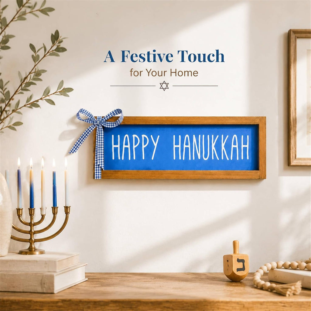 Happy Hanukkah Sign, Wooden Chanukah Decorations, Jewish Holiday Indoor Wall Table Centerpiece Shelf Decor