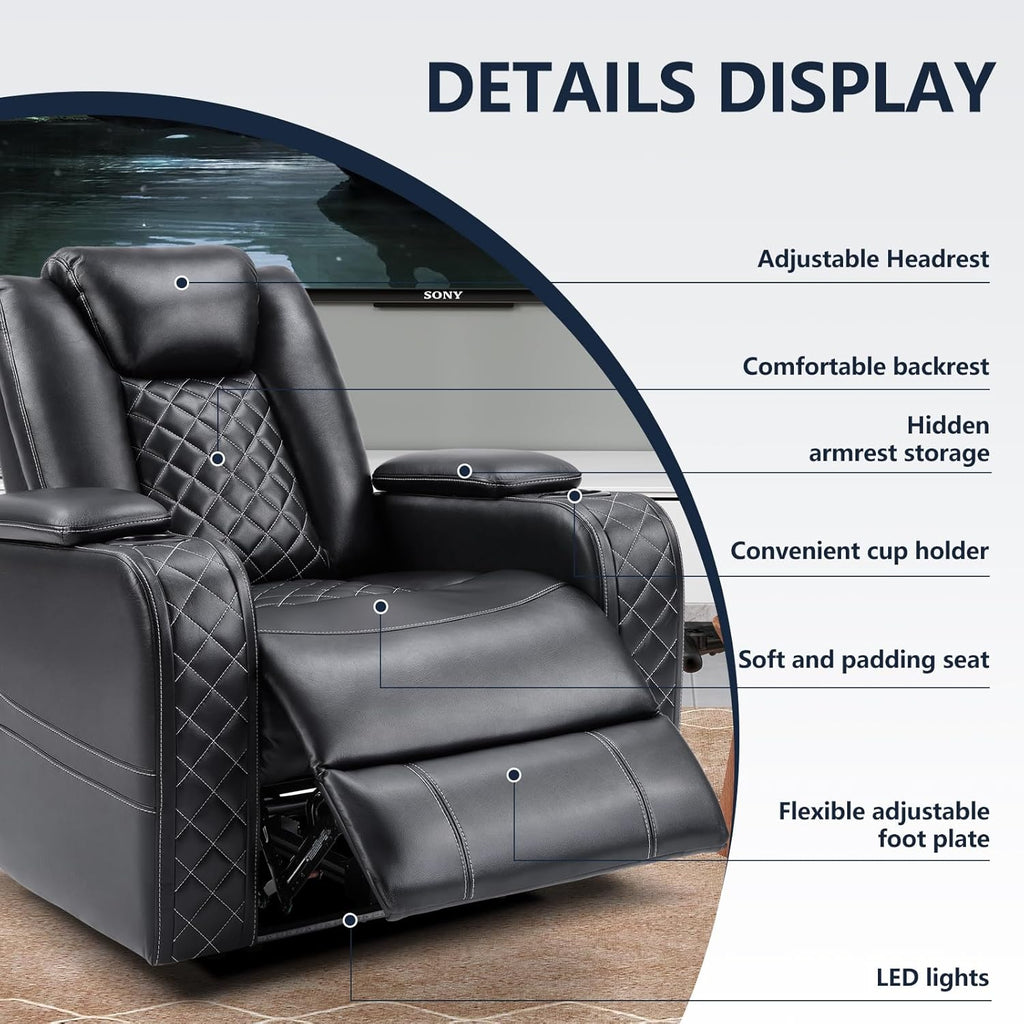 Electric Power Recliner Chair with Adjustable Headrest,Breathable Faux Leather Home Theater Seating with