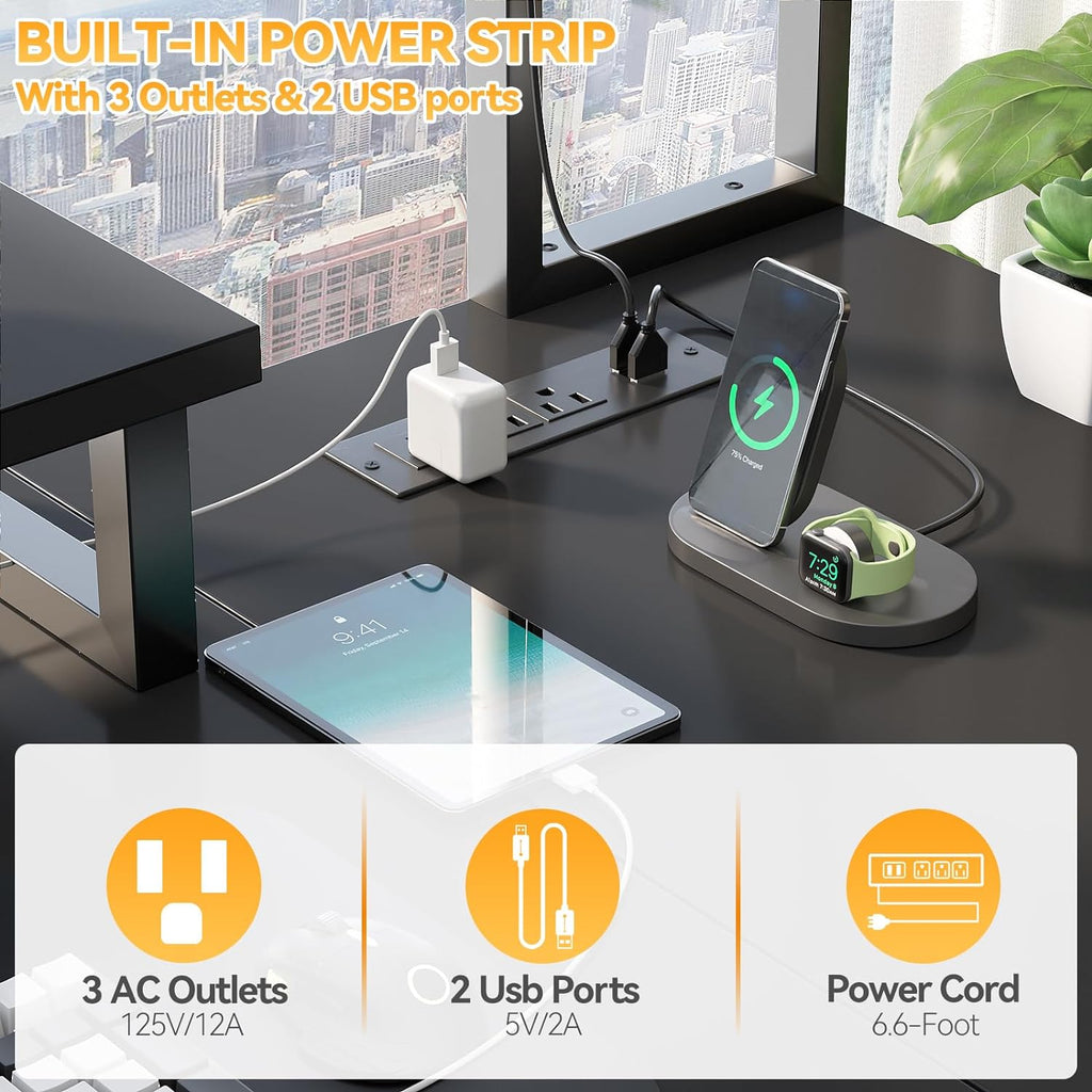 Small L Shaped Desk Gaming Desk with LED Lights & Power Outlets | Reversible L-Shaped Computer Desk with Monitor