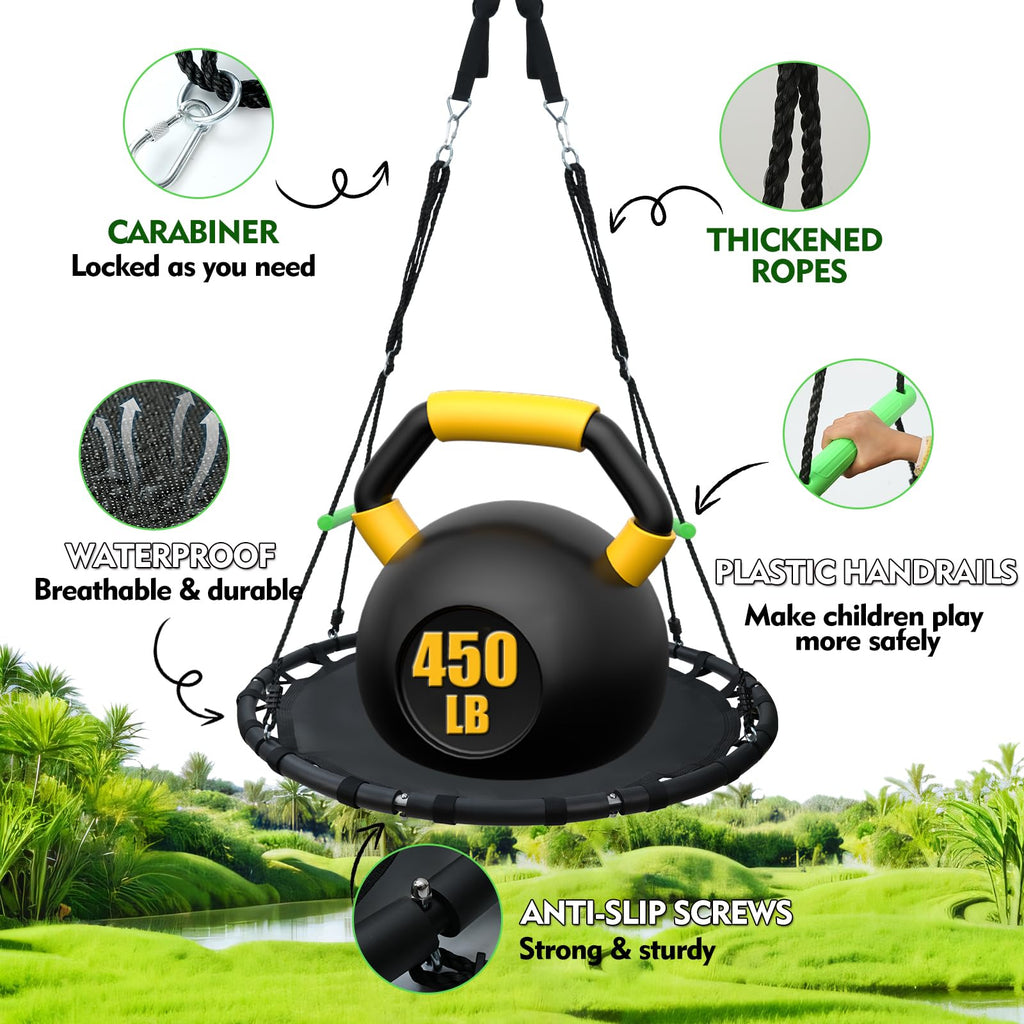 48 Inch Diameter Round Black Saucer Swing/Tree Swing Armrest Stick