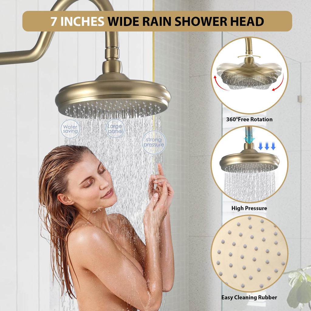 Rainfall Shower System with Handheld Sprayer,Brushed Gold Antique Shower Faucet Sets,Shower Fixture Combo with Brass