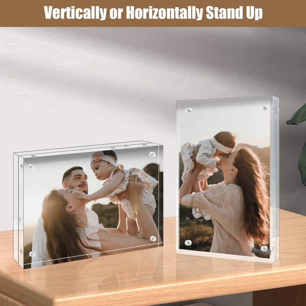 5x7 Acrylic Frames 4 Pack, 20mm Thicker Frameless Clear Picture Frames, Double Sided Magnetic Picture Frames, Free