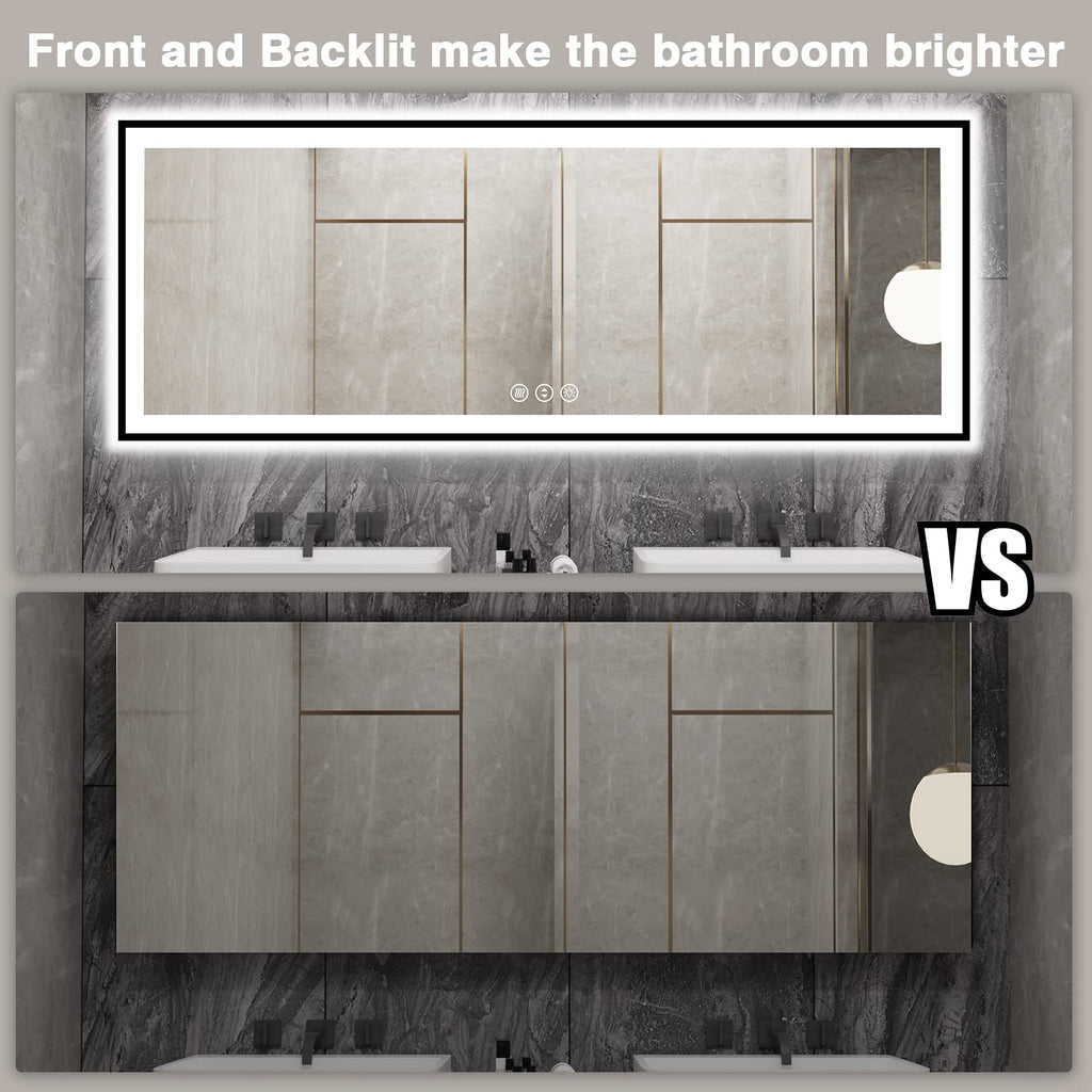 84x32 Large LED Bathroom Mirror - Black Aluminum Framed