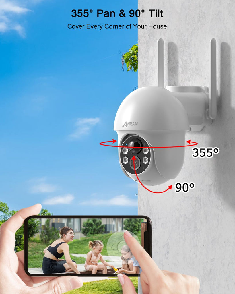 Security Camera Wireless Outdoor, 2K Solar Outdoor Camera with 360° View, Smart Siren, Spotlights, Color Night