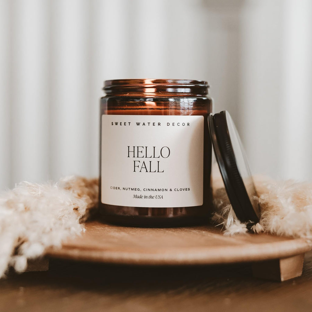Hello Fall Candle, 9oz Amber Jar, Autumn Scents