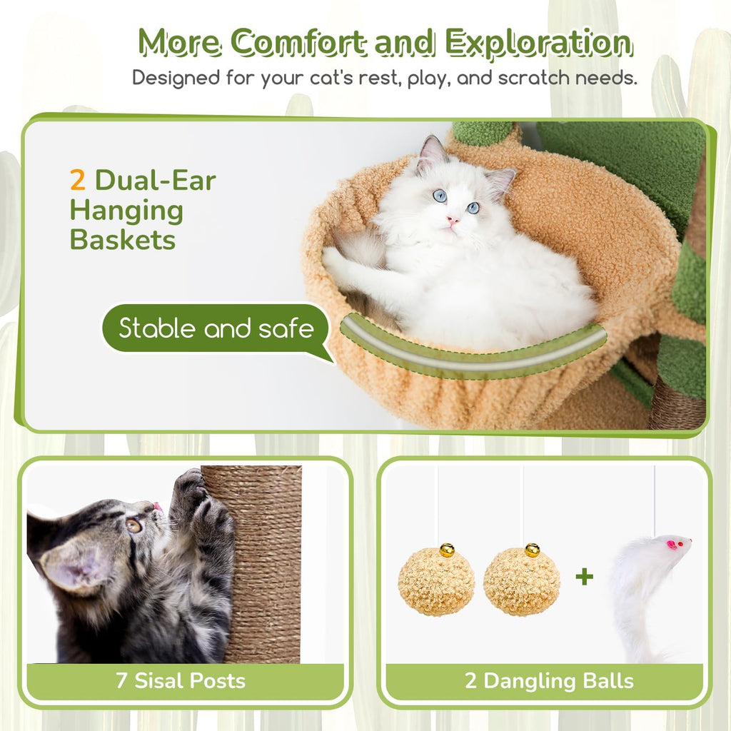 74in Cactus Heavy Duty Cat Tree Tower for Indoor Large Cats