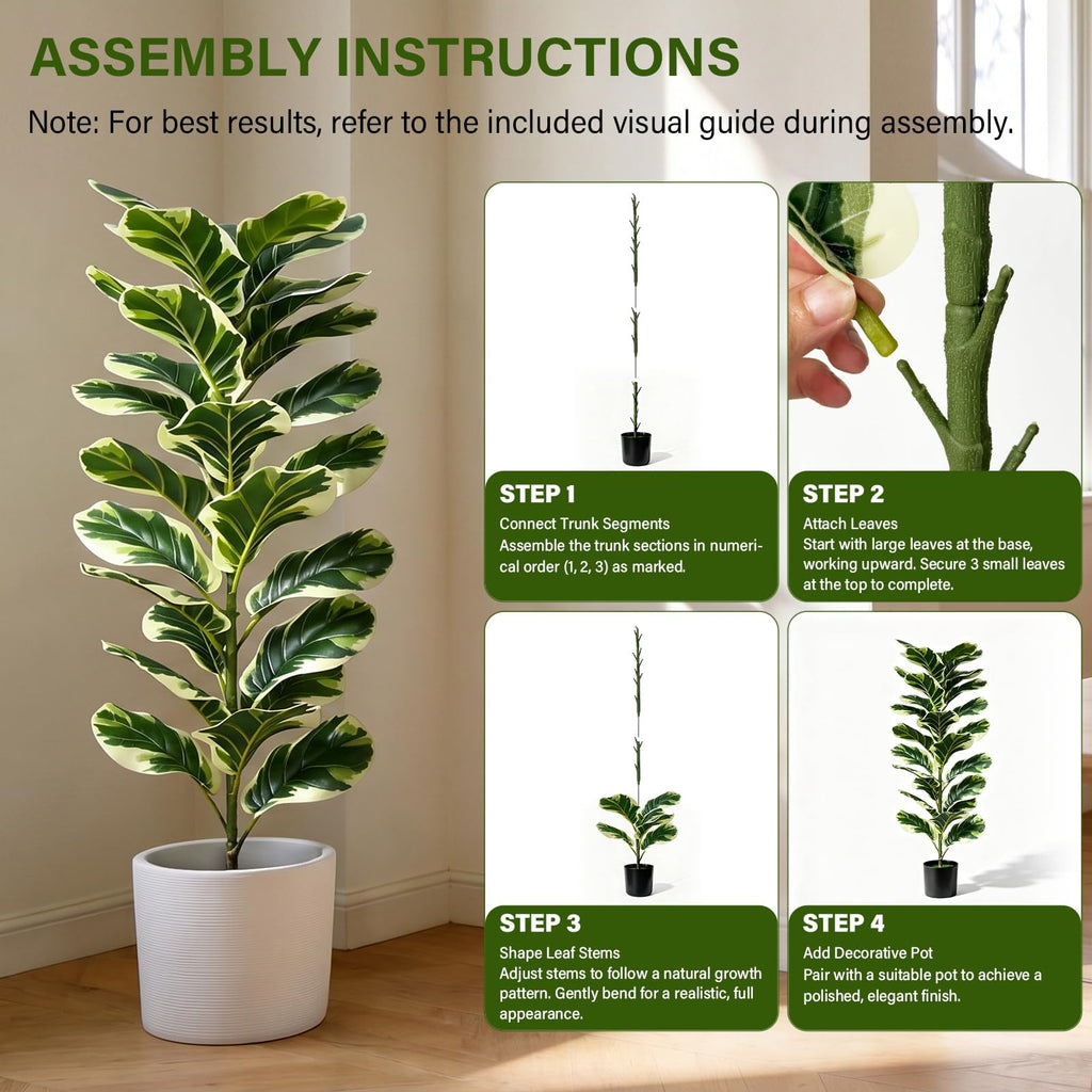 Set of 2 Fiddle Fig Tree 40'' Fake Tree Plants Artificial Decor with Green Artificial Turf Artificial Indoor Plants