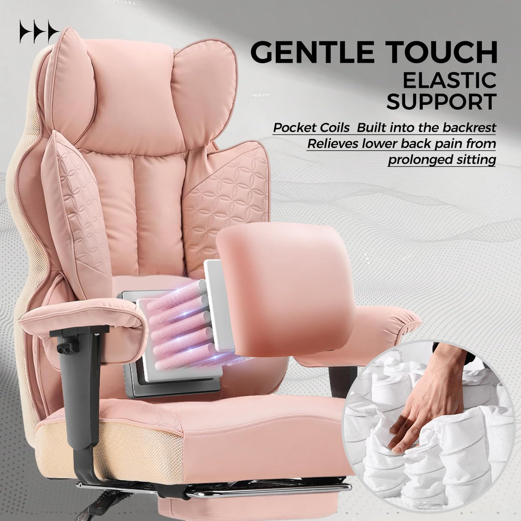 Big and Tall Gaming Chair 400lbs Heavy Duty Office Chair with Foot Rest & Ergonomic Pocket Spring Lumbar Support