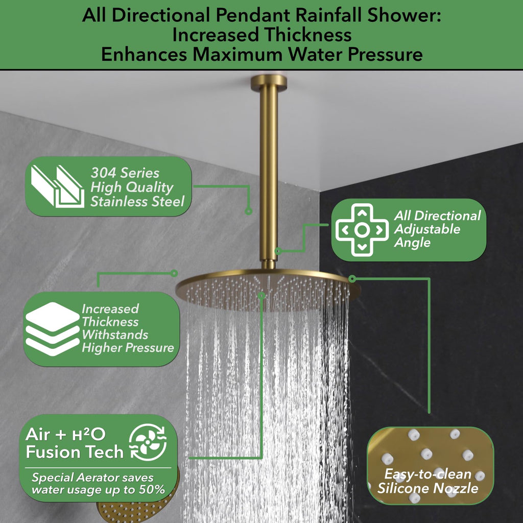 Thermostatic Shower Faucet Set Brushed Gold Shower System