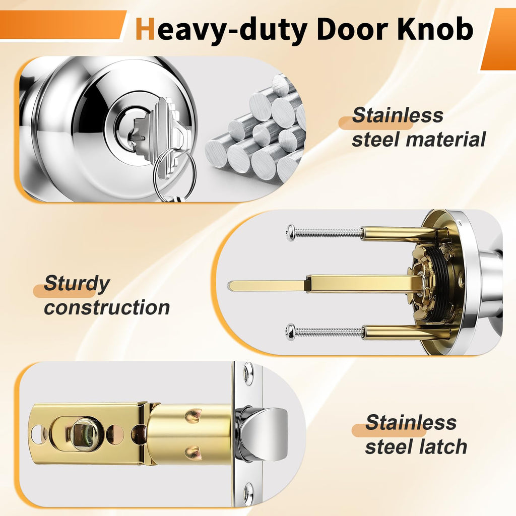 Door Knobs Polished Chrome Finish, Exterior Interior Entry Door Lock with Same Key, 6 Pack Entrance Door Lock Set