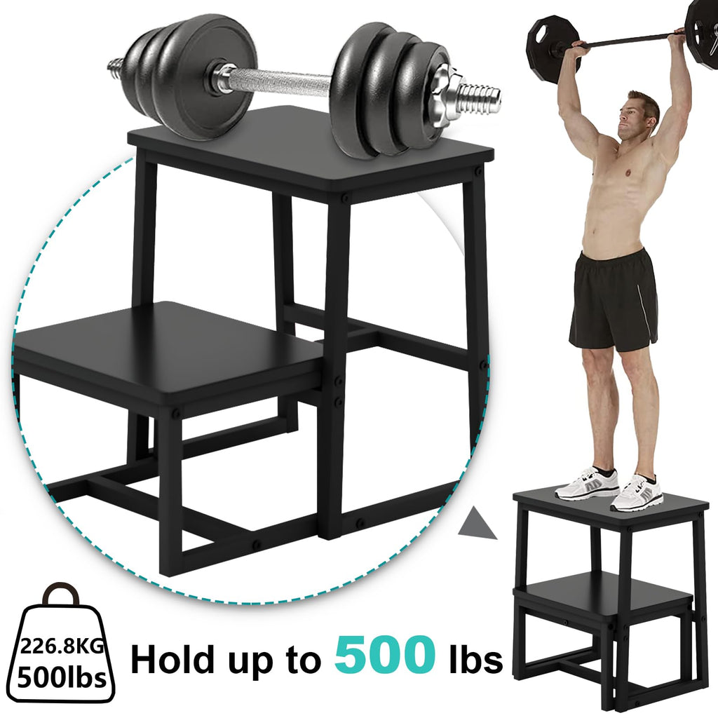 2 Step Stool for Adults Wooden Office Step Stools with 500 Lbs, Black