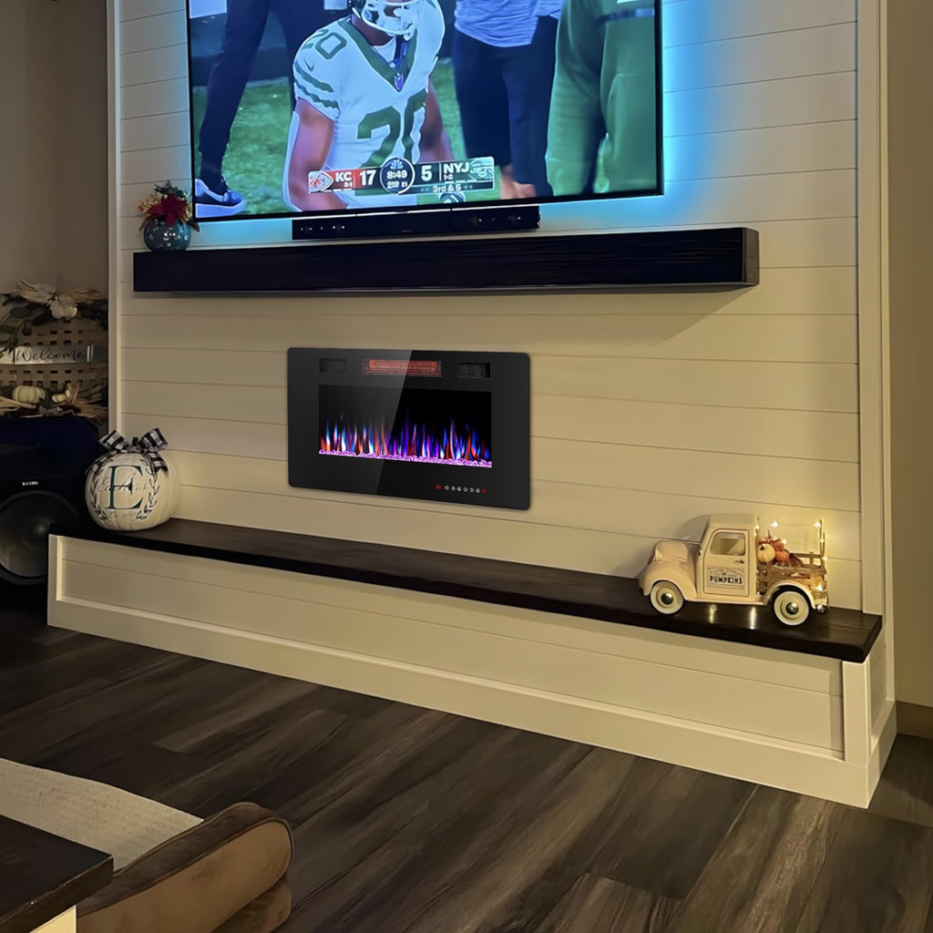 Electric Fireplace 30 inch, Recessed and Wall Mounted Electric Fireplace with Remote Control, Fireplace Heater