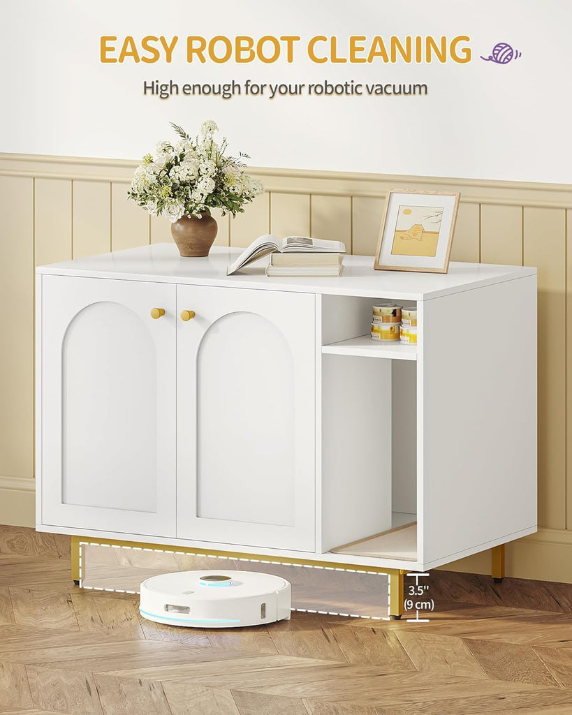Cat Litter Box Enclosure, Hidden Litter Box Furniture with Storage