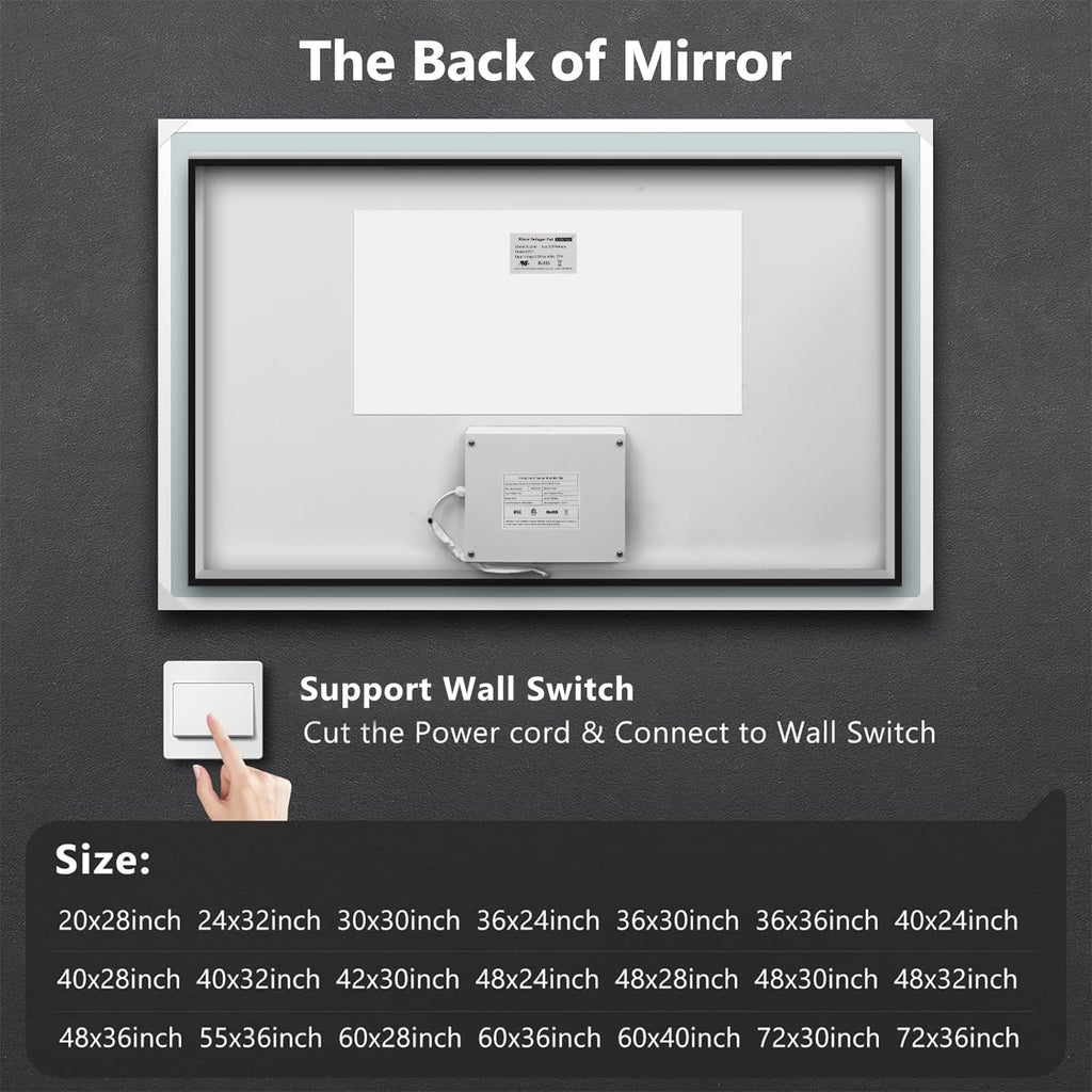 36x28 Inches LED Bathroom Mirror with Lights, Vanity Mirror with Front and Backlight, Smart Dimmable Anti-Fog LED
