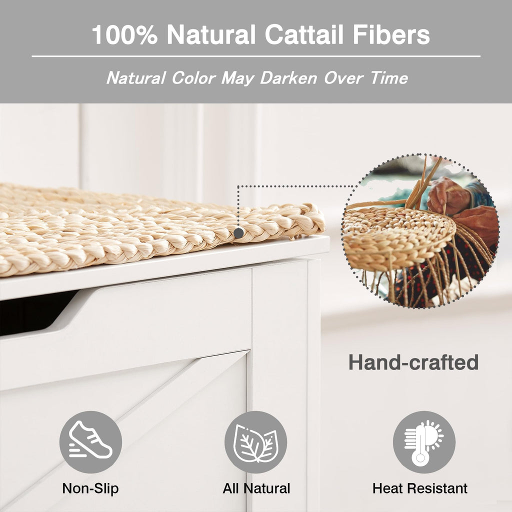 30" Storage Bench, Farmhouse Entryway Shoe Ottoman, White