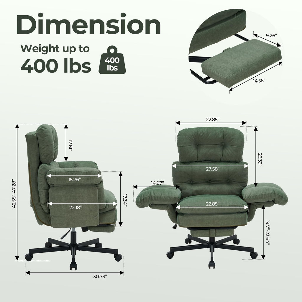 Criss Cross Office Chair with Foot Rest, Big and Tall Office Desk Chairs with Flip Armrests for Pets & Cross Legged