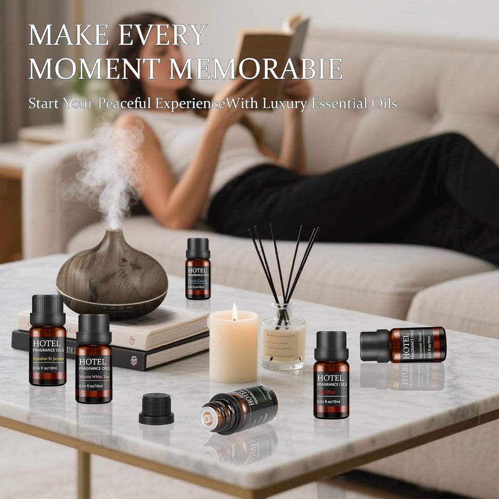 Luxury Scent for Diffuser Oils Set Inspired by Iconic 5-Star Hotels- Aromatherapy Essential Oils for Diffuser & Home - Set of 6