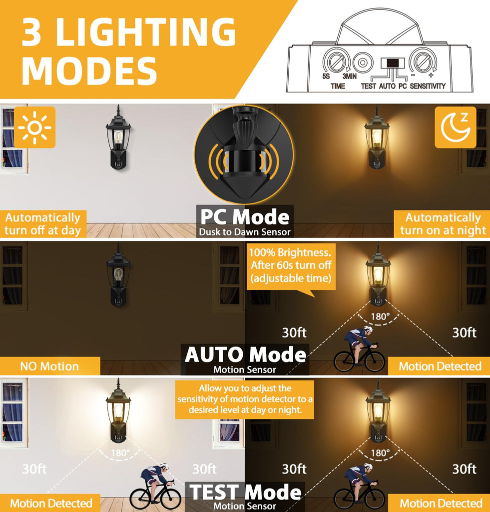Motion Sensor Outdoor Wall Lights, Outside Porch Lamps, Black