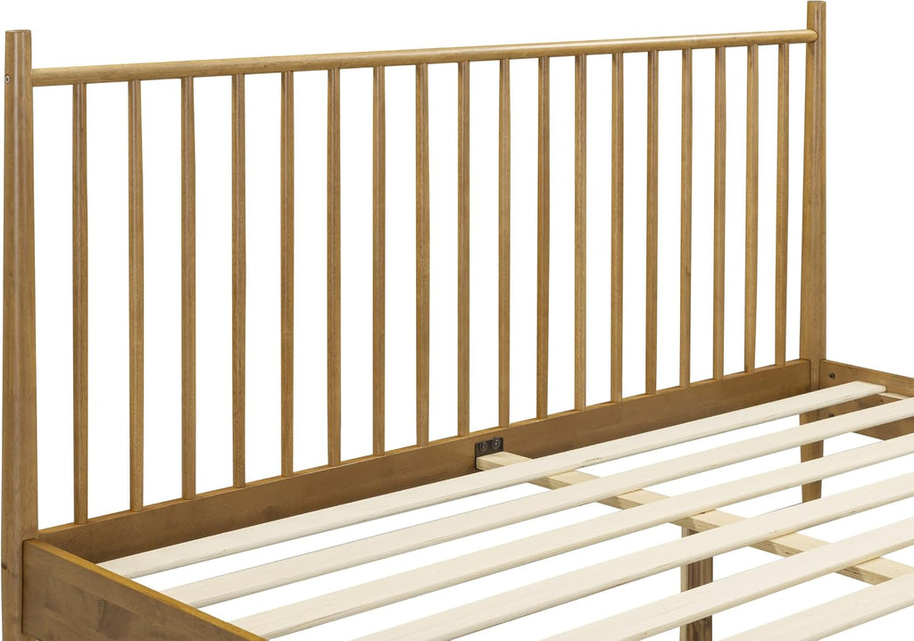 Inno Wooden Bed Frame with Headboard, Solid Oak and Rubber Wood Foundation with Silent Slats and Wood Central