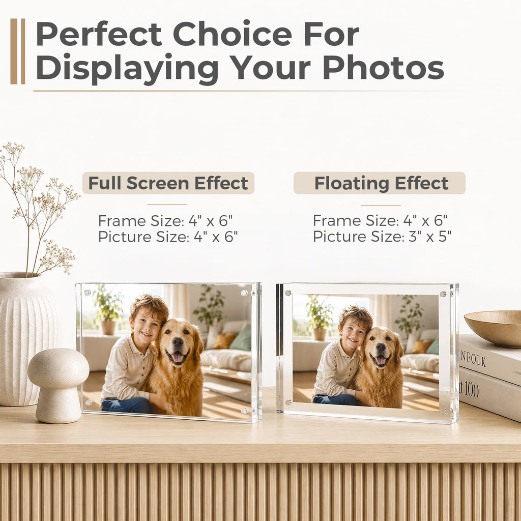 4x6 Acrylic Frame 3 Pack, 20MM Thicker Frameless Clear Picture Frames