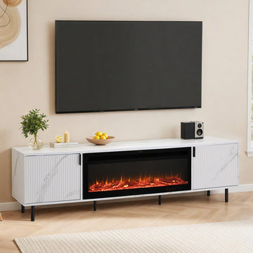 70" Fluted Fireplace TV Stand, Modern Entertainment Center