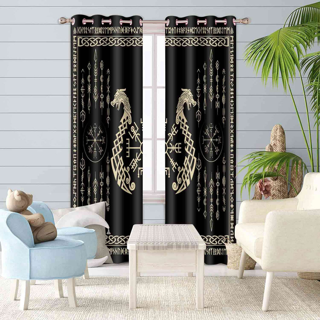 Nordic Vikings Curtains, Twins Dragons Curtains, 42x84inches, 2 Panels