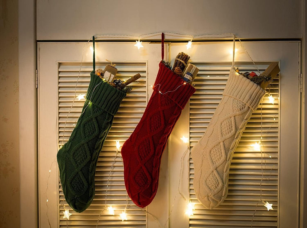 Inches Large Size Cable Knitted Stocking Gifts & Decorations for Family Holiday Xmas Party - Set of 4