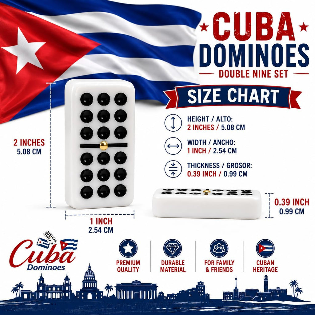 Cuban Dominoes Adult Size Double Nine Set with Wooden Box and Cuban Flag