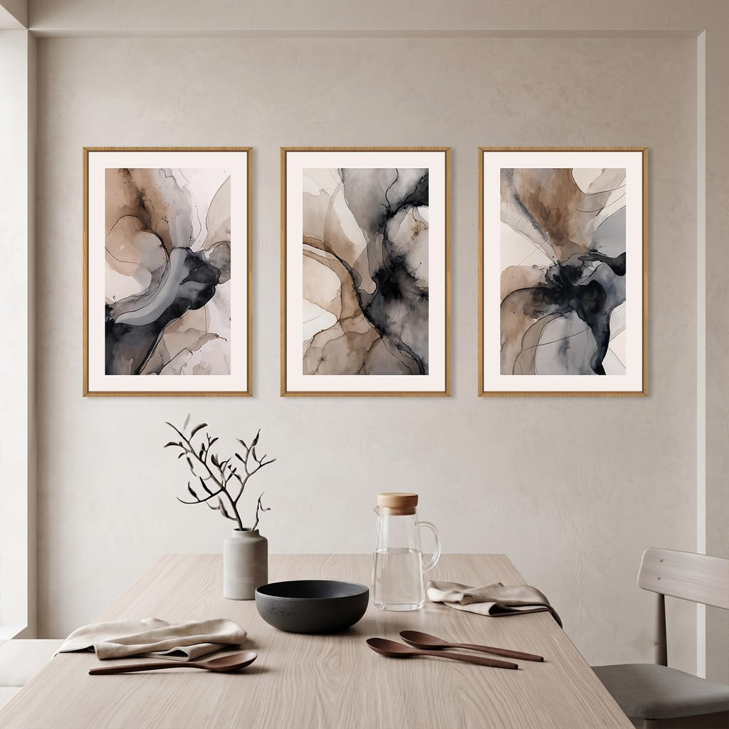 Abstract Brown Marble Framed Canvas Wall Art Set-16"x24"x3