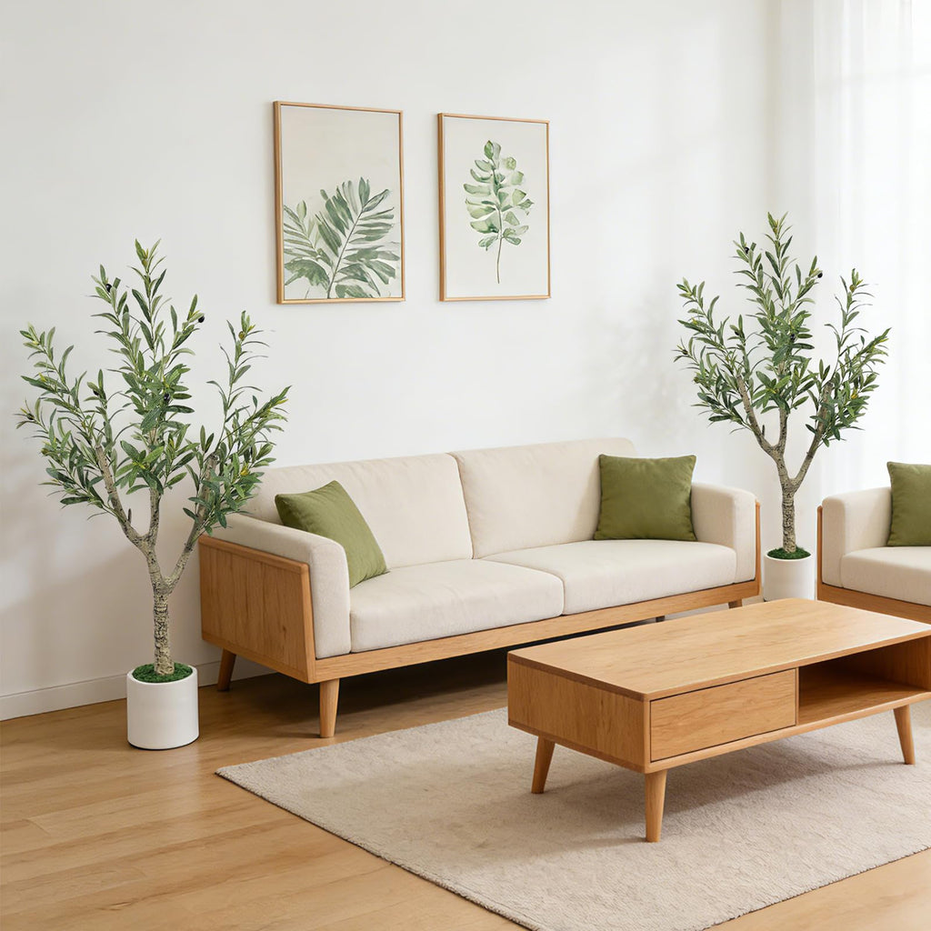 Faux Olive Tree 4ft Tall 2Pack with White Planter Decor