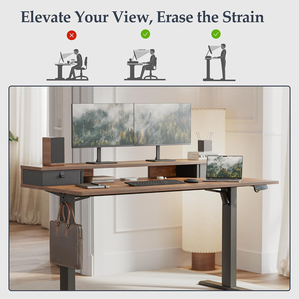 55 x24 Inch Electric Standing Desk with Drawers, Adjustable Height Small Sit Stand Desk , Compact Computer