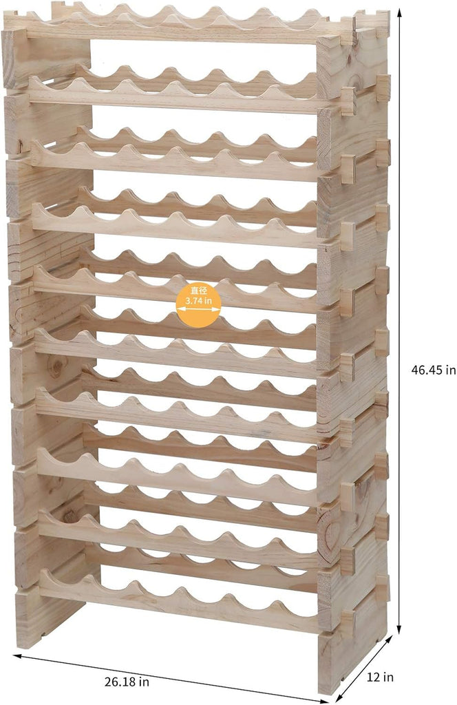 Wine Rack Solid Wood Stackable Storage Wooden Wine Rack Wine Cabinet (60 Bottles, Natural Color)