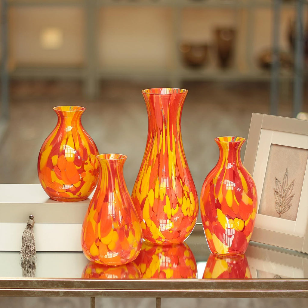 Murano Style Art Glass Vase Hand Blown Orange Confetti Effect Home Decor