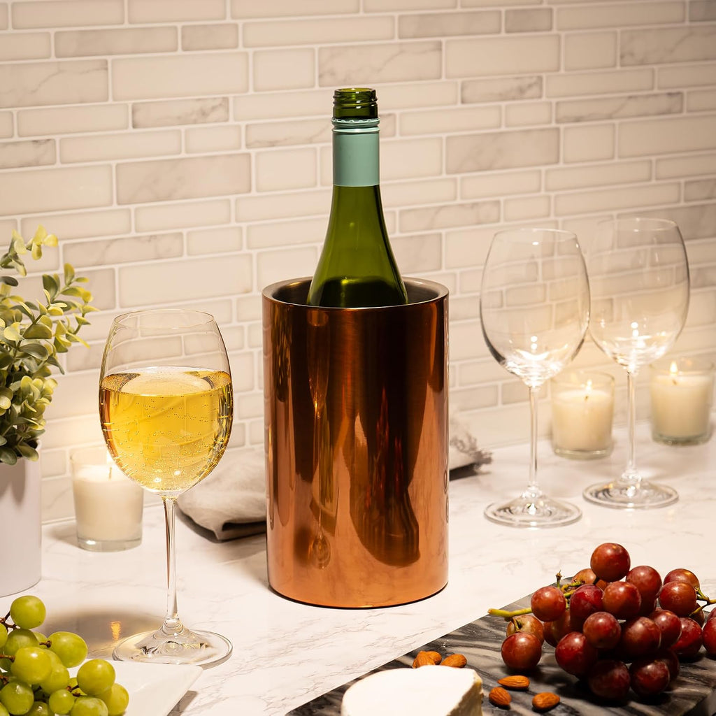 Wine Chiller for Bottles (Copper) - Champagne Bucket, Elegant Wine Bottle Chiller and Champagne Cooler, Insulated