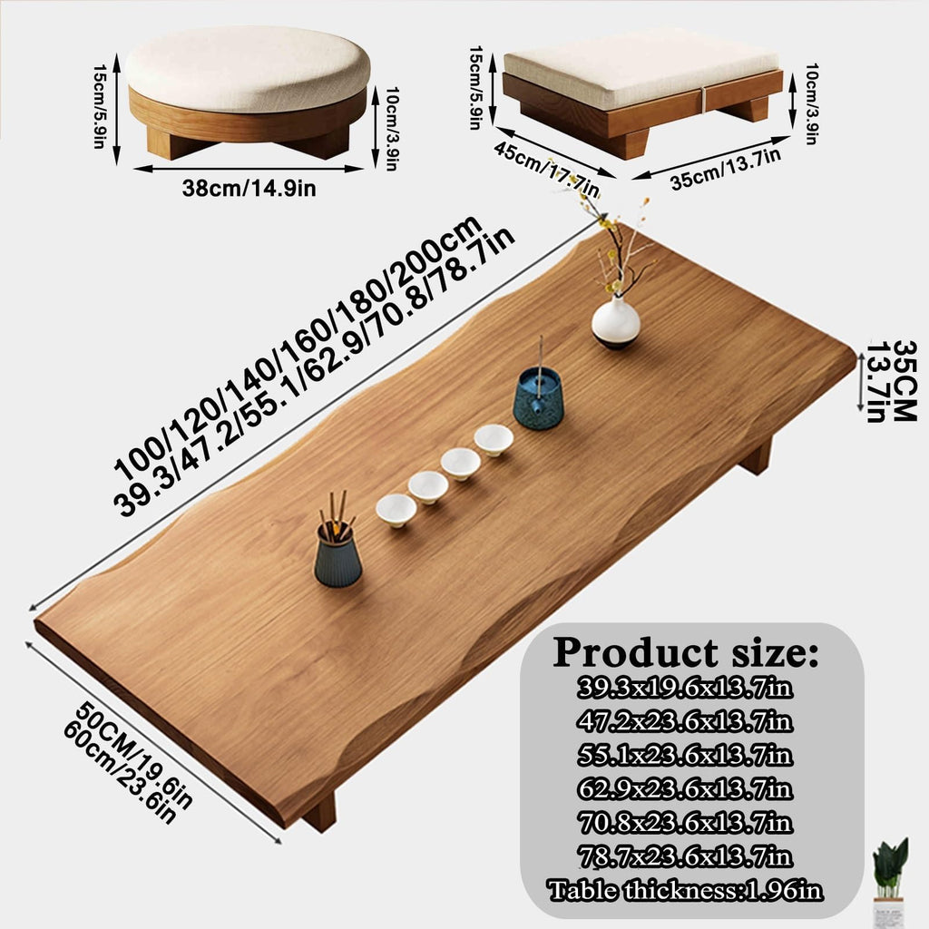 Solid Wood Japanese Low Floor Table Meditation Floor Sitting Altar Table for Living/Tea/Reception Room (Wood