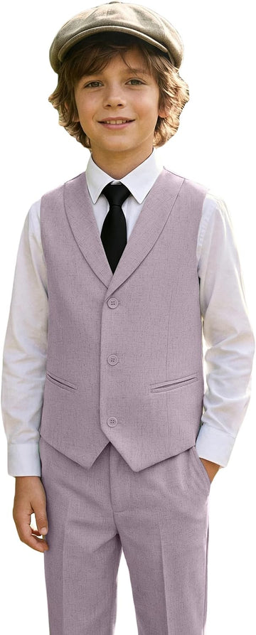 Boys Linen Suit 4 Pcs Beach Summer Outfit Boy Formal Dress Vest Pants