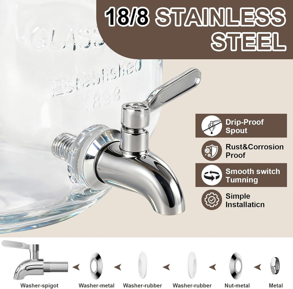 2 Gallon Glass Drink Dispenser For Parties,Beverage Dispenser,Lemonade Dispenser with 304 Stainless Steel Spigot